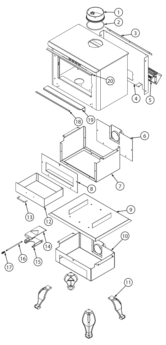 Repair Parts 1 Diagram and Parts List for AW2020E-P  US Stove Company Heating Stove
